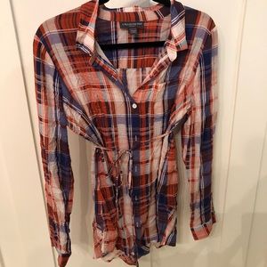 Plaid tie waist maternity blouse